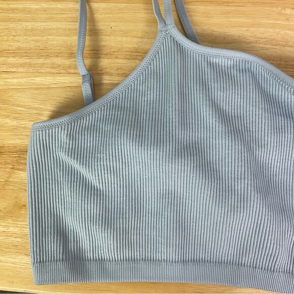 Aerie One Shoulder Ribbed Crop Top Light Blue Size Large - Picture 2 of 4